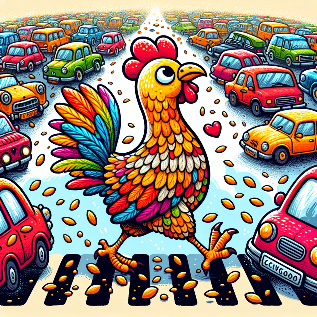 Gallina che attraversa la strada