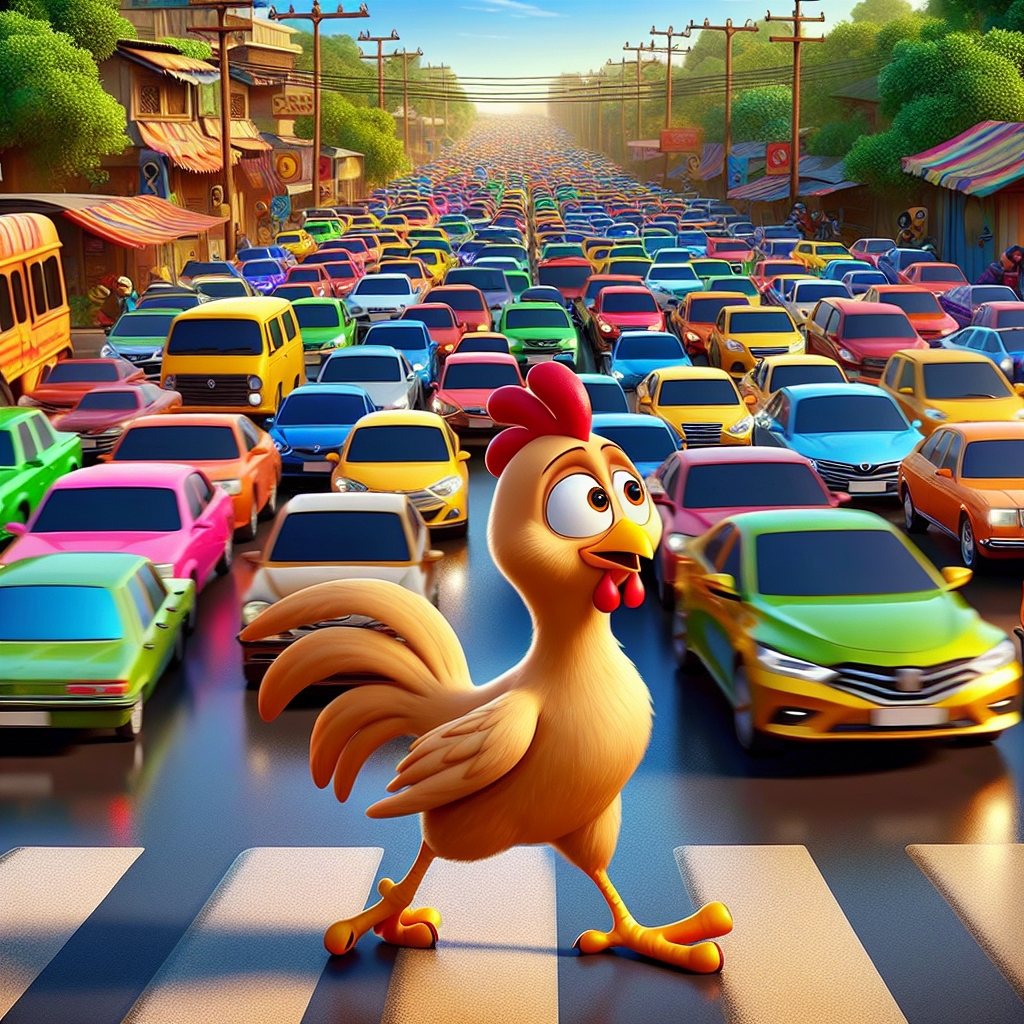 Gallina che attraversa la strada